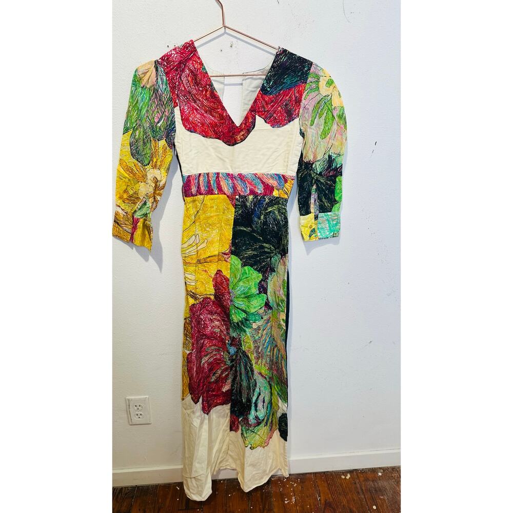 SAAKSHA & KINNI Multicolored Floral Daisy Crew Neck Short Sleeve Dress size XS - Picture 3 of 15
